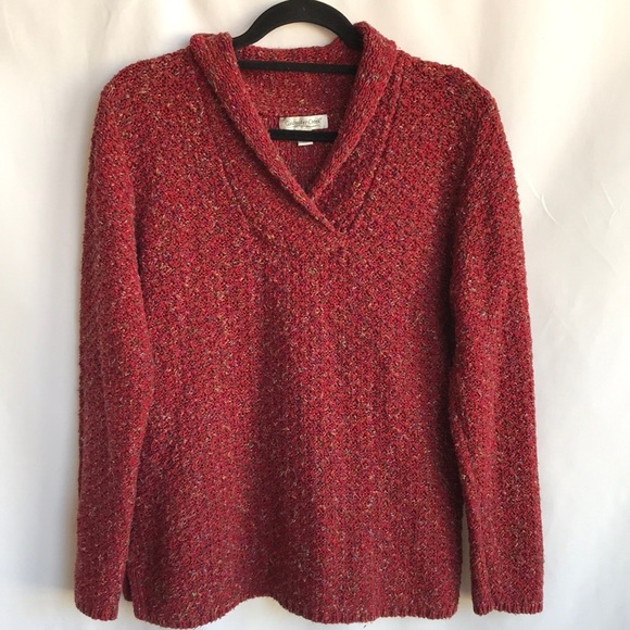 Coldwater Creek Sweaters - Coldwater Creek red-orange textured sweater with rolled V-neck styling, size L